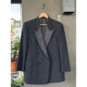 Abriani Made in Italy Men’s 44R Black Wool Tuxedo Jacket Double Breasted Blazer